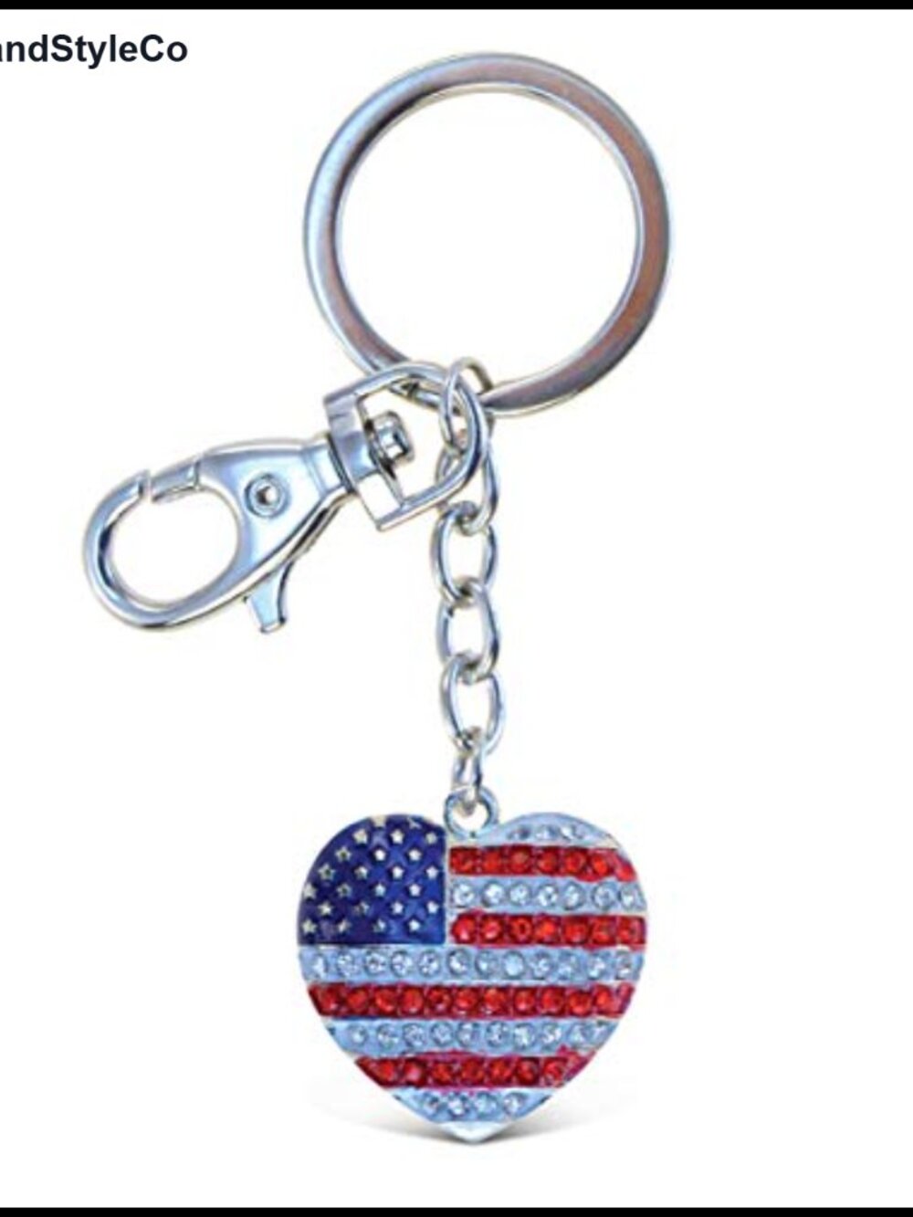 USA Flag Heart Keychain Rhinestone Bag Charm Purse Accessory
